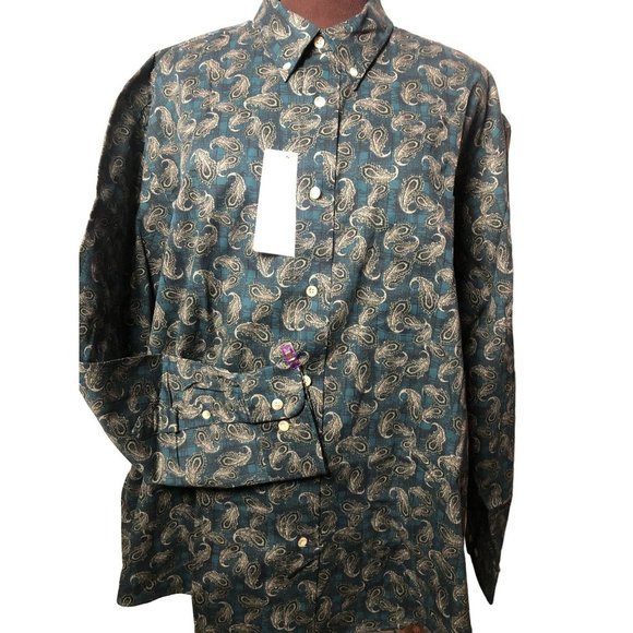 Natural Issue Other - NWT Wrinkle Free Natural Issue XL Dark Green Paisly Long Sleeved Button Up Shirt